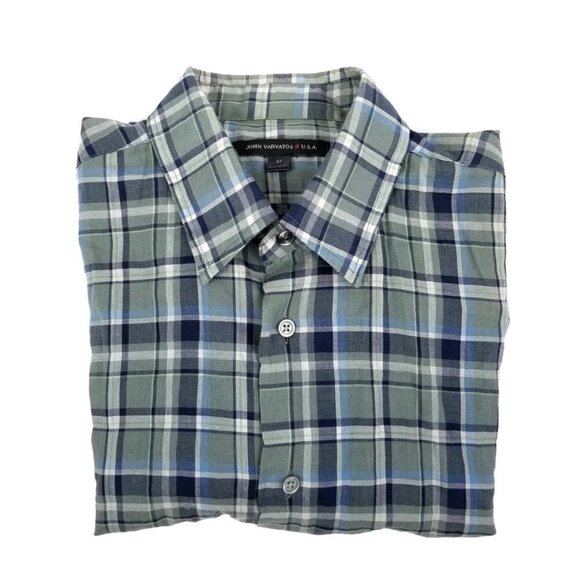 John Varvatos Green Plaid Lightweight Long Sleeve Button Down Shirt Mens Medium - Picture 8 of 8